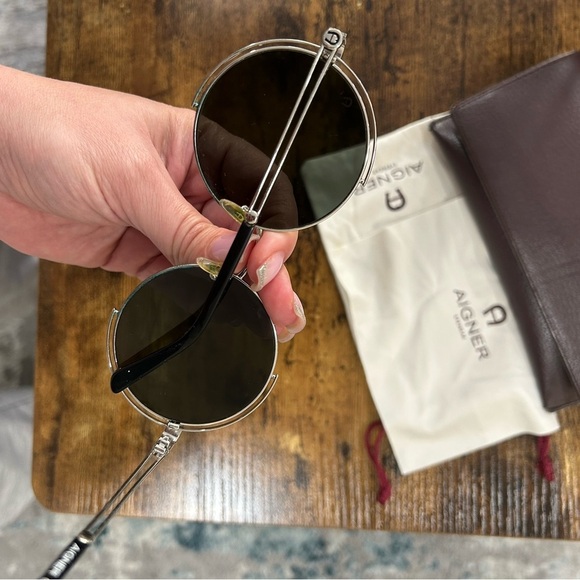 Aigner Round Metal Sunglasses – Dark Grey Lenses | Italy | With Case